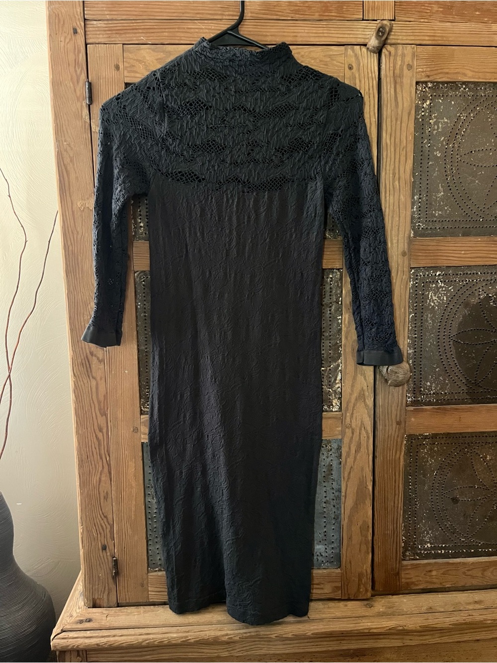 FREE PEOPLE Intimately Classic Black/dark grey Lace Midi Dress